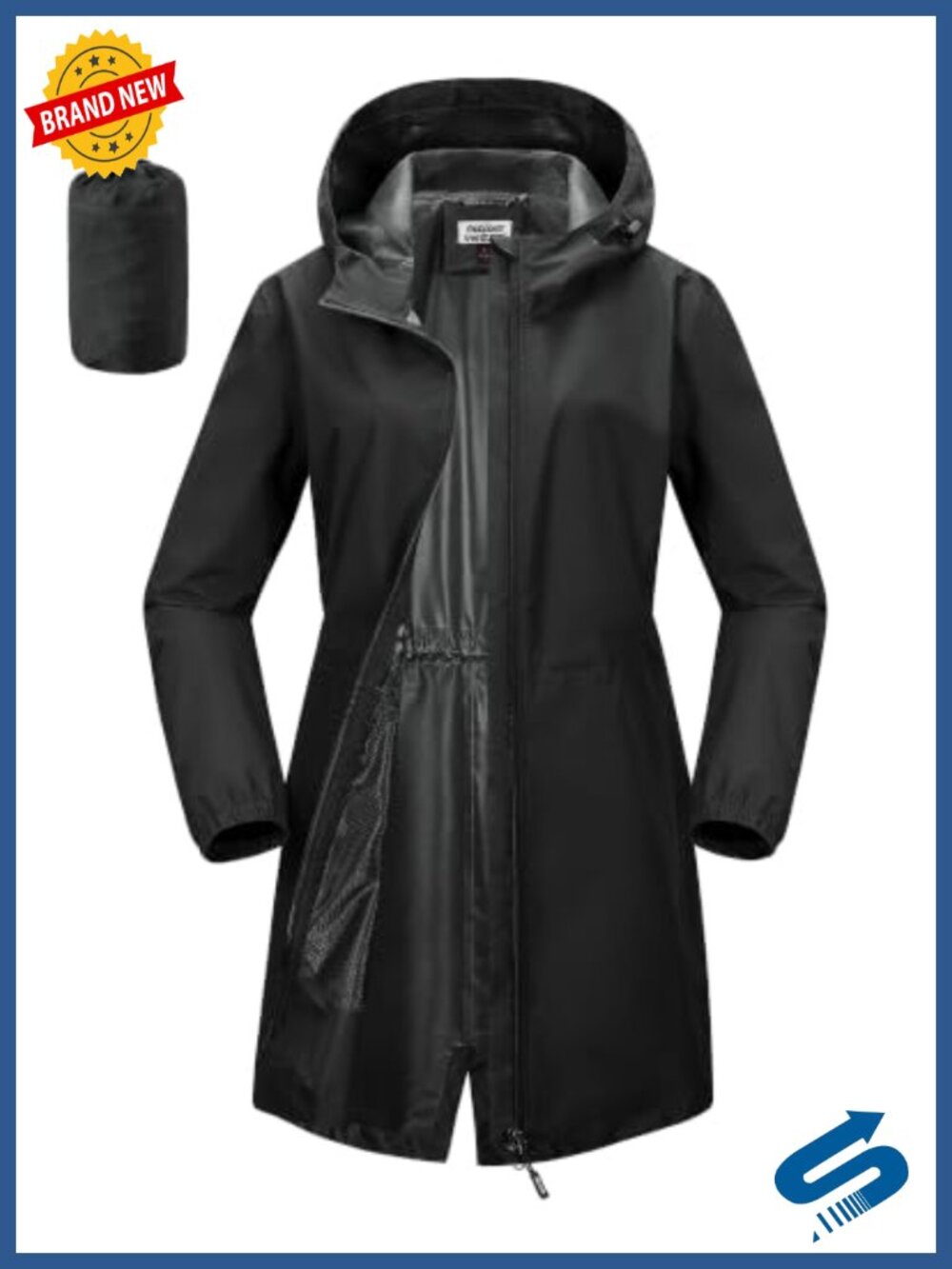 Women's Waterproof Rain Jacket Long Hooded Packable Trench Coat